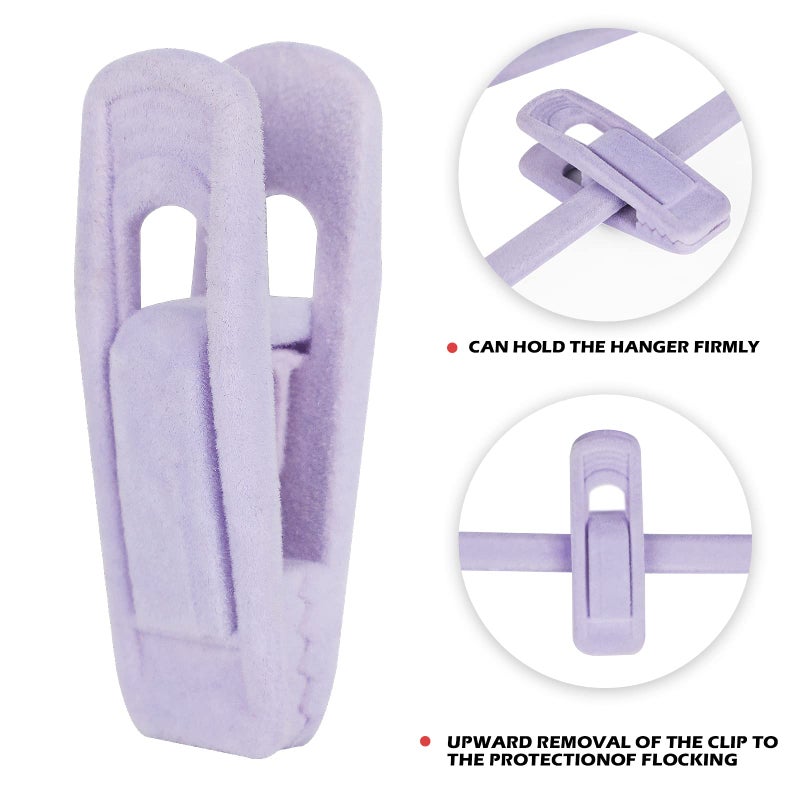 Tinfol Velvet Hanger Clips  24Pcs Pants Hangers Velvet Clips  Large Opening Clip Strong Finger Flocked Clips Perfect for Use with Thin Velvet Hangers  Light Purple - Image 3